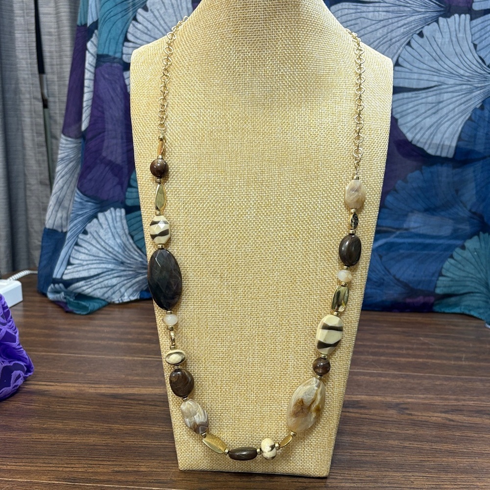 Charming Charlie Brown And Gold Tone Beaded Necklace